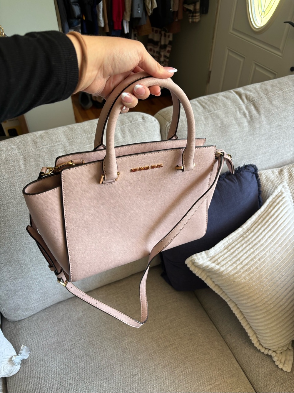 Michael Kors Blush Pink Saffiano Leather Satchel with Shoulder Strap